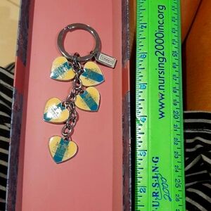 Coach Yellow and Blue Heart Key Holder